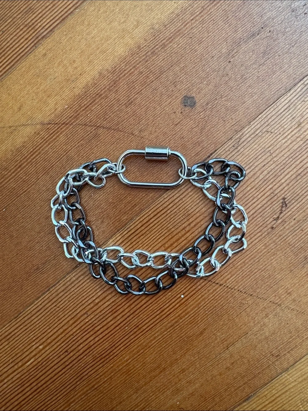 Hand-Craftrd Two-Tone Silver & Black Carabiner Bracelet